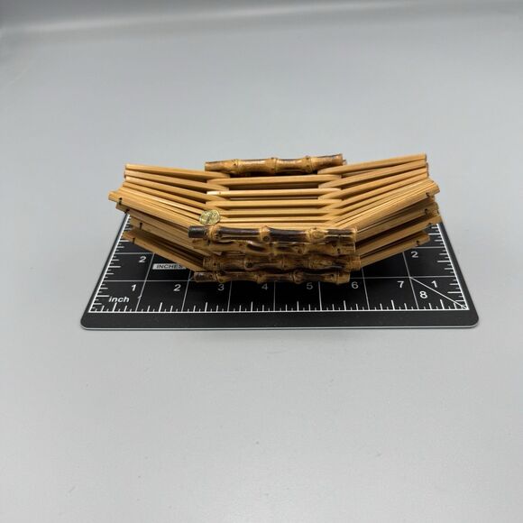 Vtg Set of 4 Top Bamboo Dish Boat Shape Dining Serveware Sushi Towel Holder - Picture 5 of 7